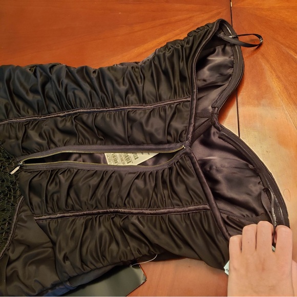 NWT BEBE Beaded Black Fringe Flapper Dress - Picture 8 of 13